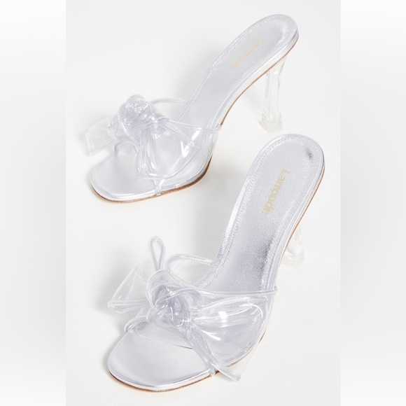 NWB Larroude Mariah Mule Sandal In Silver Metallic Leather and Vinyl, 7.5 - Picture 10 of 12